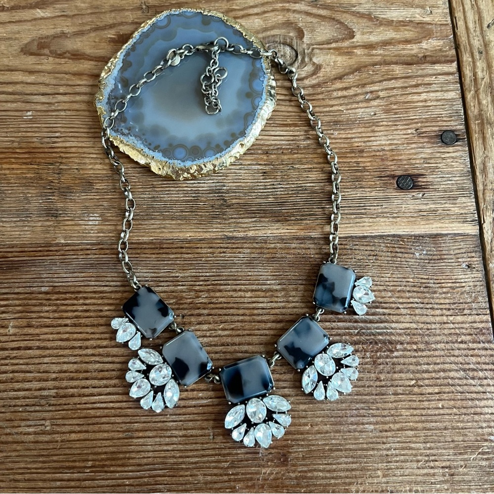 J. Crew Black & Clear Crystal Statement Necklace
